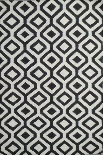 BLACK AND WHITE GEOMETRIC HAND WOVEN DHURRIE