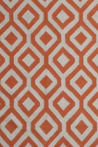 ORANGE AND IVORY GEOMETRIC HAND WOVEN DHURRIE by Imperial Knots - Image 2