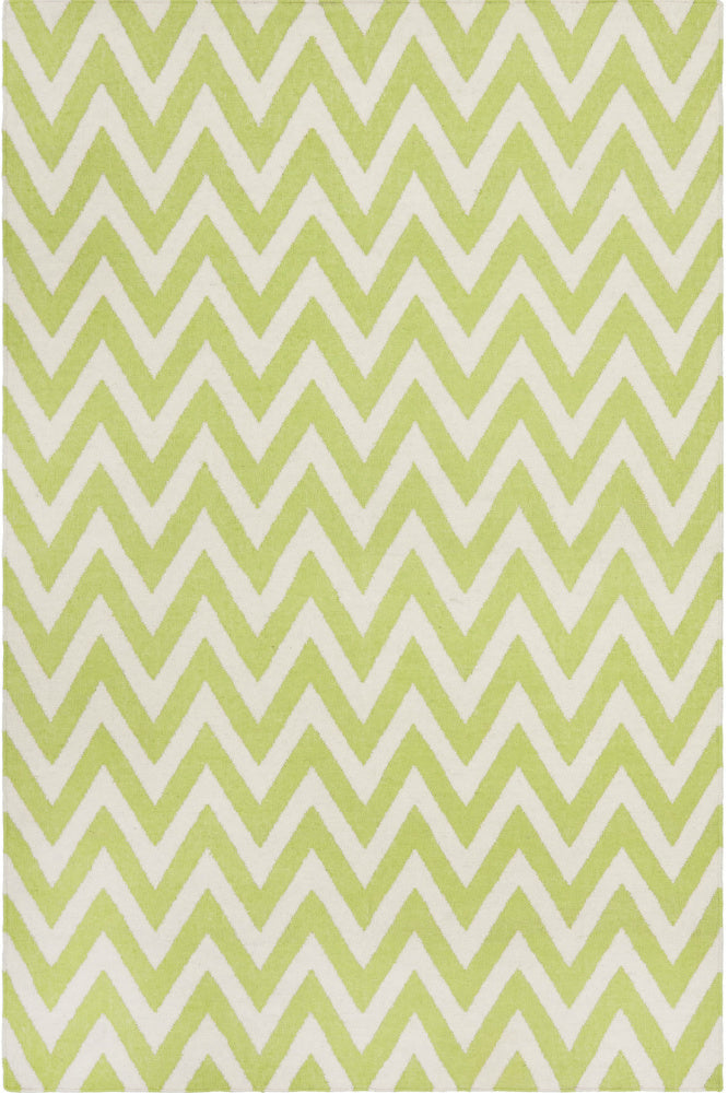 GREEN AND IVORY CHEVRON HAND WOVEN DHURRIE