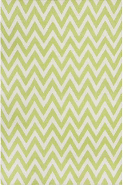 GREEN AND IVORY CHEVRON HAND WOVEN DHURRIE