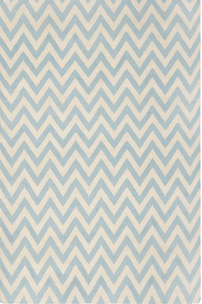 BLUE AND IVORY CHEVRON HAND WOVEN DHURRIE