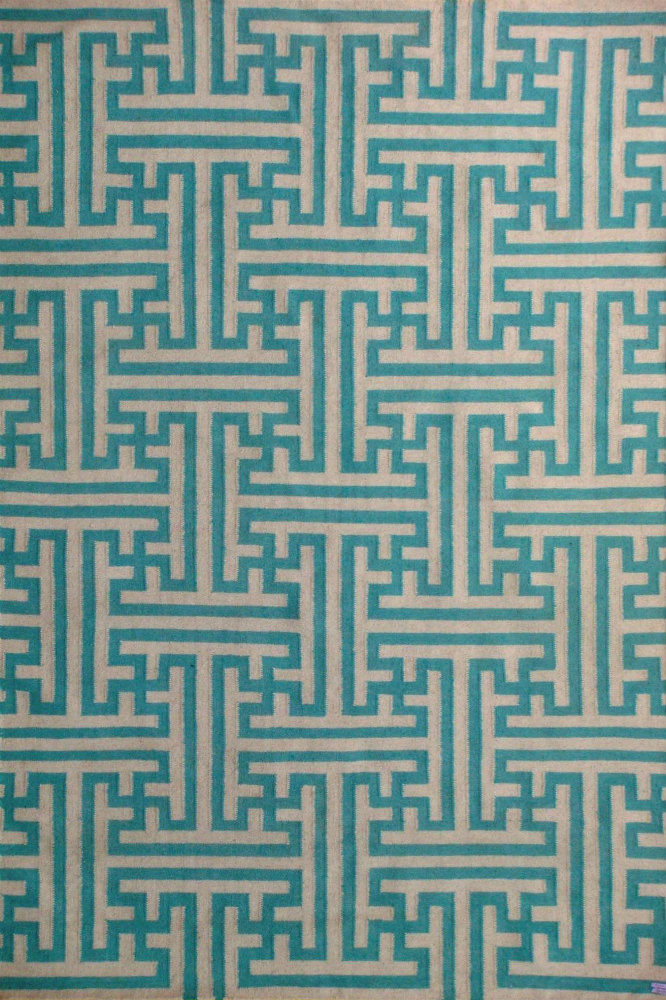 BLUE AND WHITE GREEK KEY HAND WOVEN DHURRIE