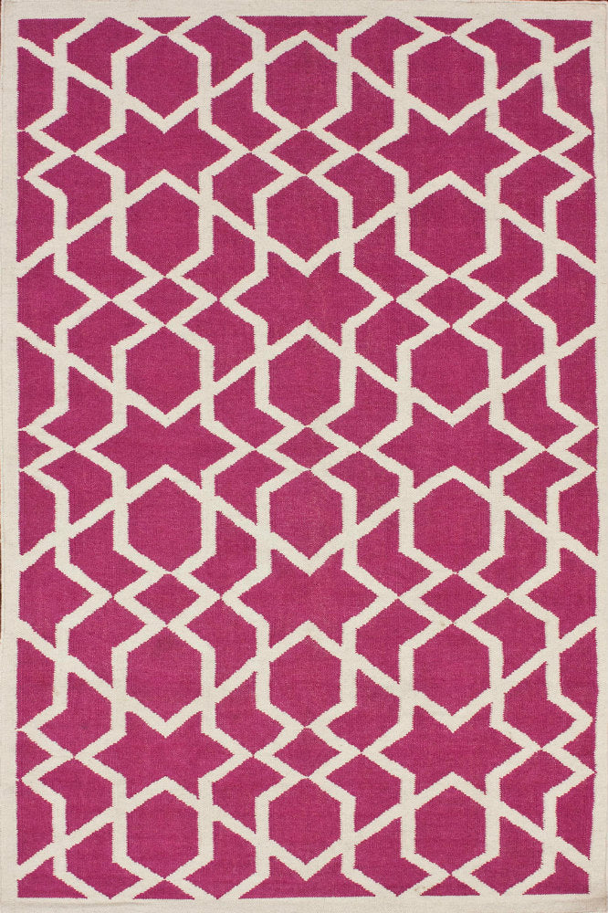 PINK AND IVORY GEOMETRIC HAND WOVEN DHURRIE