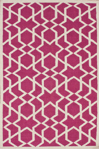 PINK AND IVORY GEOMETRIC HAND WOVEN DHURRIE by Imperial Knots - Image 1