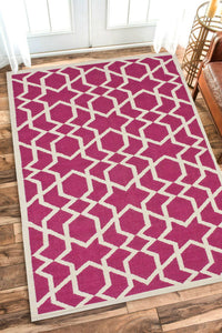 PINK AND IVORY GEOMETRIC HAND WOVEN DHURRIE by Imperial Knots - Image 2