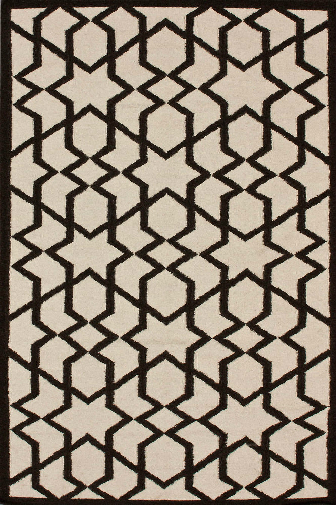 BEIGE AND BLACK GEOMETRIC HAND WOVEN DHURRIE