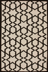BEIGE AND BLACK GEOMETRIC HAND WOVEN DHURRIE by Imperial Knots - Image 1