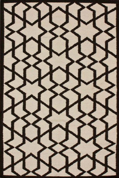 BEIGE AND BLACK GEOMETRIC HAND WOVEN DHURRIE