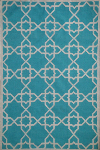 BLUE AND IVORY TRELLIS HAND WOVEN DHURRIE