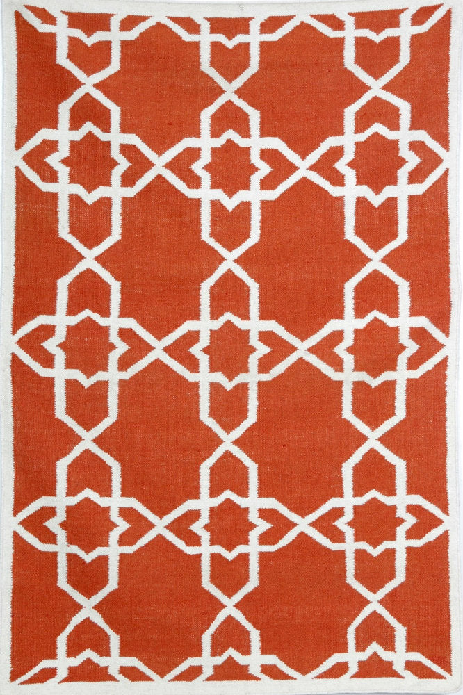 RUST AND IVORY LATTICE HANDWOVEN DHURRIE
