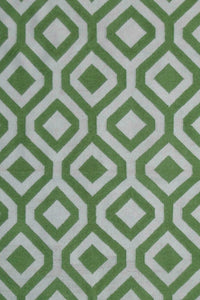 GREEN AND IVORY GEOMETRIC HAND WOVEN DHURRIE by Imperial Knots - Image 2