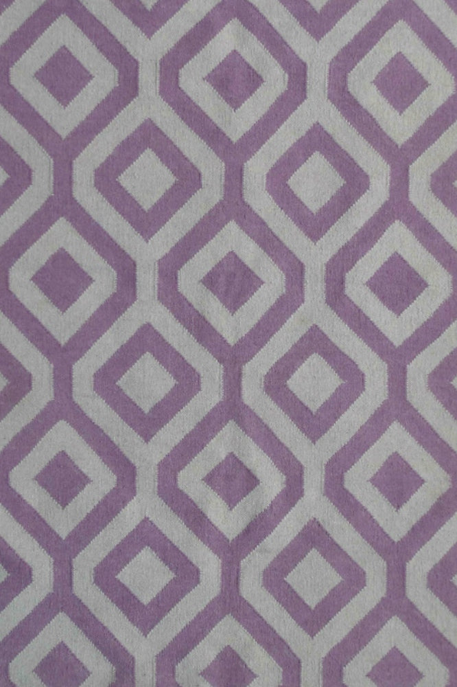 PURPLE AND IVORY GEOMETRIC HAND WOVEN DHURRIE