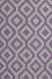 PURPLE AND IVORY GEOMETRIC HAND WOVEN DHURRIE by Imperial Knots - Image 2