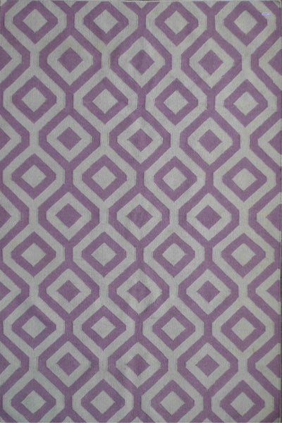 PURPLE AND IVORY GEOMETRIC HAND WOVEN DHURRIE
