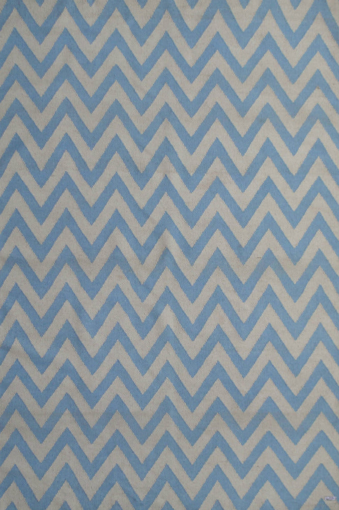 BLUE AND IVORY CHEVRON HAND WOVEN DHURRIE