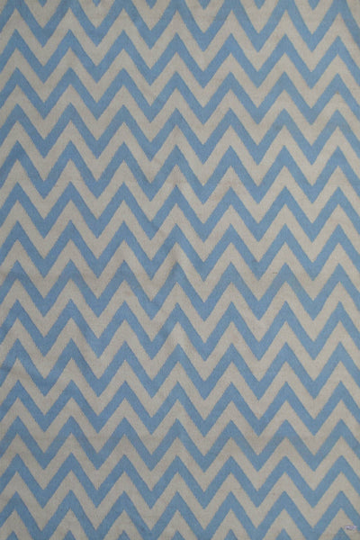 BLUE AND IVORY CHEVRON HAND WOVEN DHURRIE