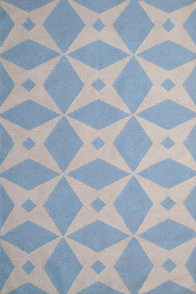 BLUE AND IVORY STAR HAND WOVEN DHURRIE