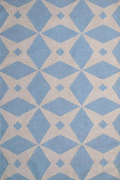 BLUE AND IVORY STAR HAND WOVEN DHURRIE