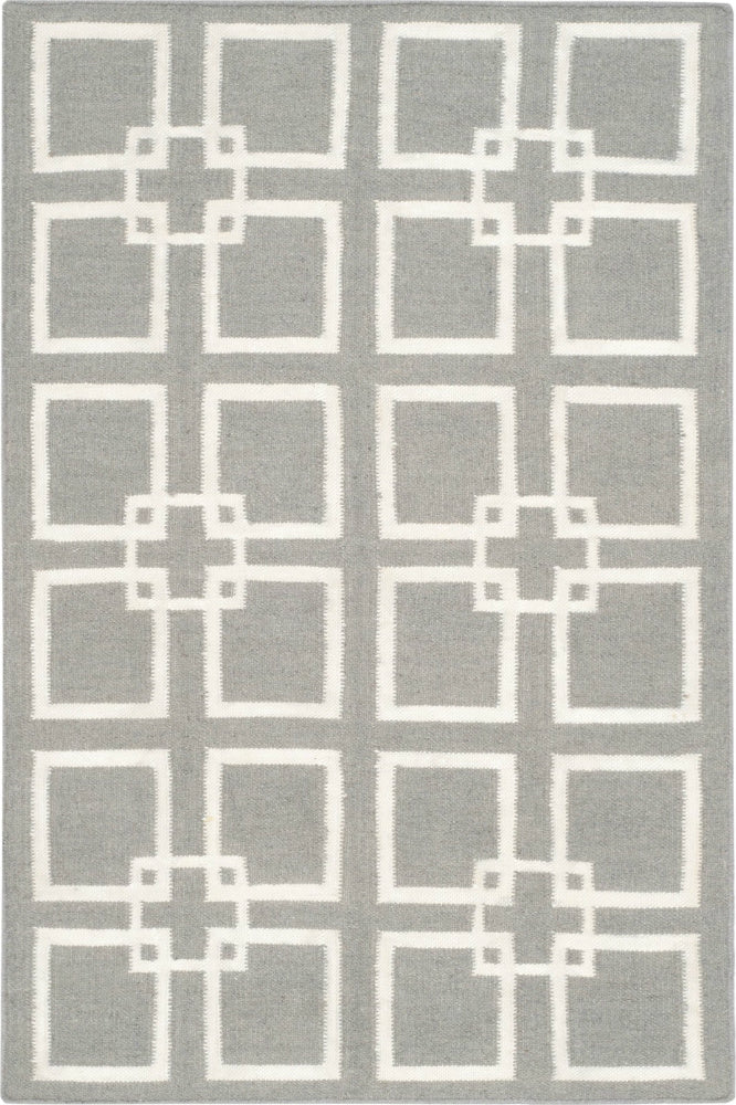 GREY AND IVORY GEOMETRIC HAND WOVEN DHURRIE