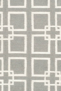 GREY AND IVORY GEOMETRIC HAND WOVEN DHURRIE by Imperial Knots - Image 2
