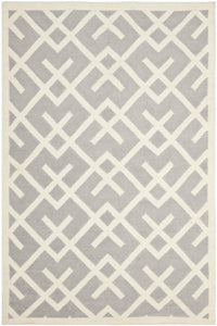 GREY AND IVORY GEOMETRIC HAND WOVEN DHURRIE by Imperial Knots - Image 1