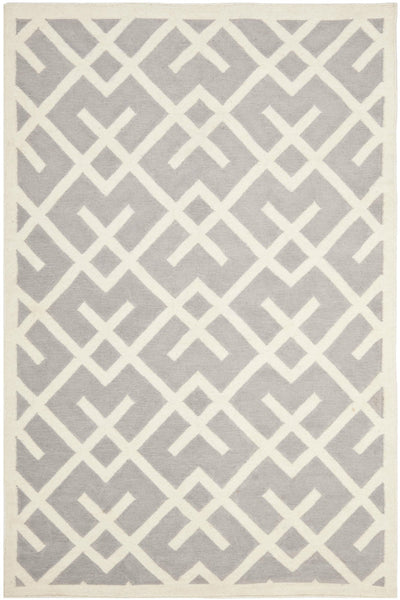 GREY AND IVORY GEOMETRIC HAND WOVEN DHURRIE