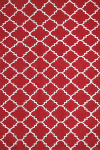 RED AND IVORY MOROCCAN HAND WOVEN DHURRIE by Imperial Knots - Image 1