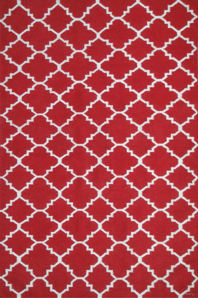 RED AND IVORY MOROCCAN HAND WOVEN DHURRIE