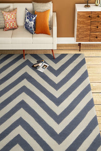 BLUE IVORY CHEVRON HAND WOVEN DHURRIE by Imperial Knots - Image 2