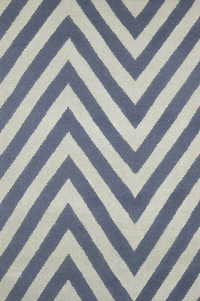BLUE IVORY CHEVRON HAND WOVEN DHURRIE - Imperial Knots