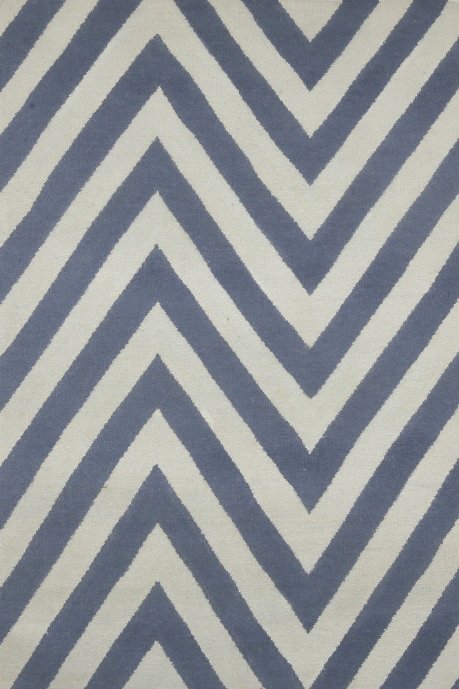 BLUE IVORY CHEVRON HAND WOVEN DHURRIE