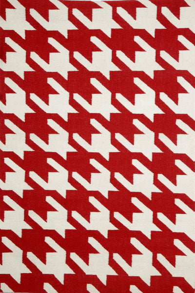 RED IVORY HOUNDSTOOTH HAND WOVEN DHURRIE