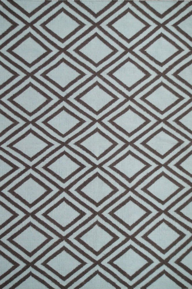 BLUE AND BLACK GEOMETRIC HAND WOVEN DHURRIE