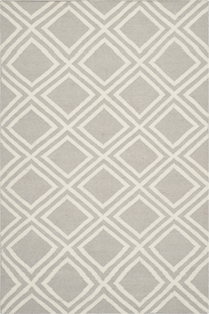 GREY AND IVORY GEOMETRIC HAND WOVEN DHURRIE