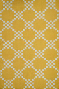 Yellow and ivory links hand woven dhurrie wool hand-woven rug for bedroom