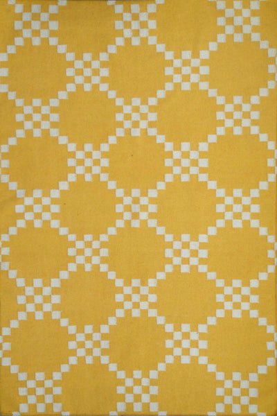 YELLOW AND IVORY LINKS HAND WOVEN DHURRIE