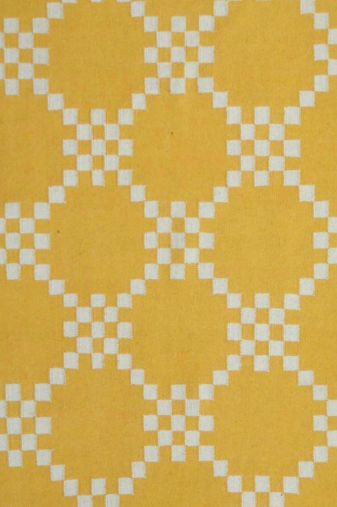 YELLOW AND IVORY LINKS HAND WOVEN DHURRIE
