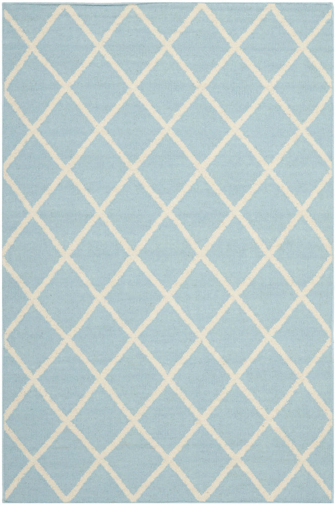 BLUE AND IVORY GEOMETRIC HAND WOVEN DHURRIE