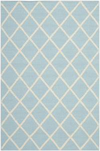 Blue and ivory geometric hand woven dhurrie wool hand-woven rug for bedroom