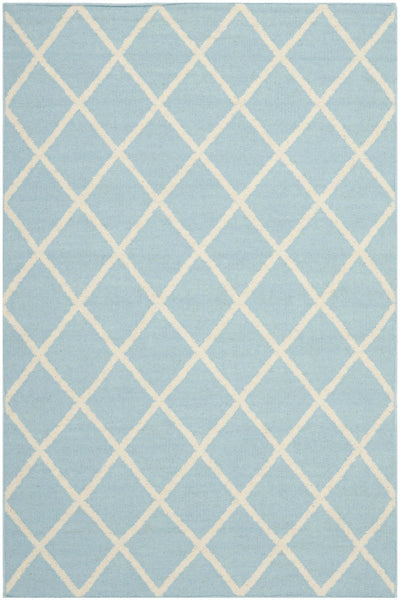 BLUE AND IVORY GEOMETRIC HAND WOVEN DHURRIE