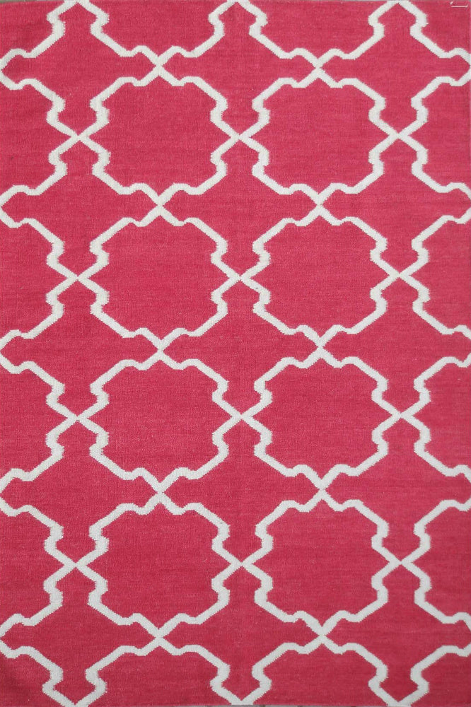 RED AND WHITE MOROCCAN HAND WOVEN DHURRIE