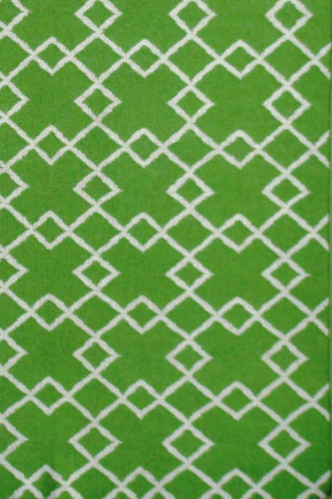 GREEN IVORY TRELLIS HAND WOVEN DHURRIE - Imperial Knots