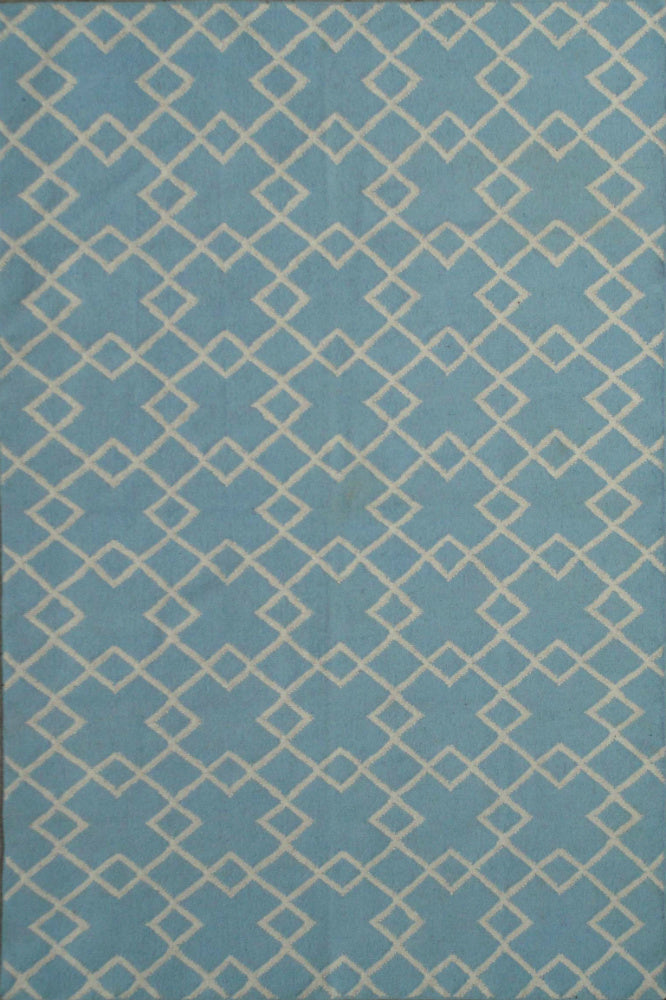 BLUE AND IVORY GEOMETRIC HAND WOVEN DHURRIE