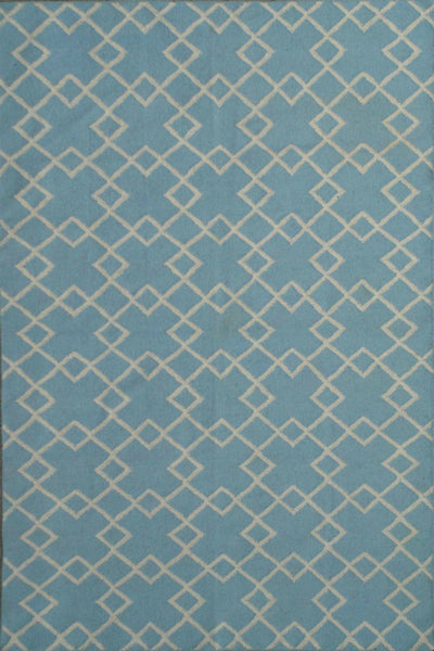 BLUE AND IVORY GEOMETRIC HAND WOVEN DHURRIE