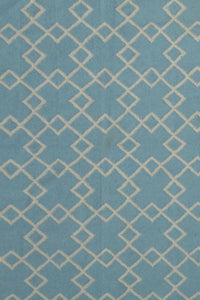 BLUE AND IVORY GEOMETRIC HAND WOVEN DHURRIE by Imperial Knots - Image 2