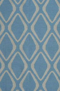 BLUE AND IVORY GEOMETRIC HAND WOVEN DHURRIE by Imperial Knots - Image 2