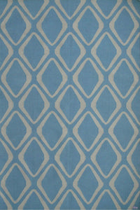 Blue and ivory geometric hand woven dhurrie wool hand-woven rug for bedroom