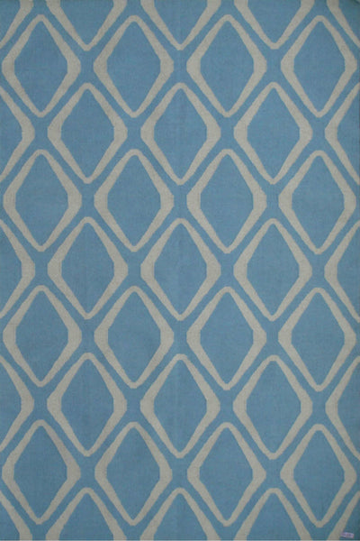 BLUE AND IVORY GEOMETRIC HAND WOVEN DHURRIE