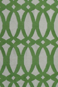 GREEN AND IVORY GEOMETRIC HAND WOVEN DHURRIE by Imperial Knots - Image 2