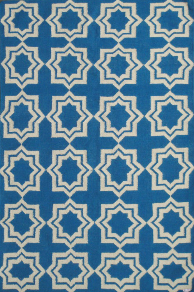 BLUE AND IVORY MOROCCAN HAND WOVEN DHURRIE